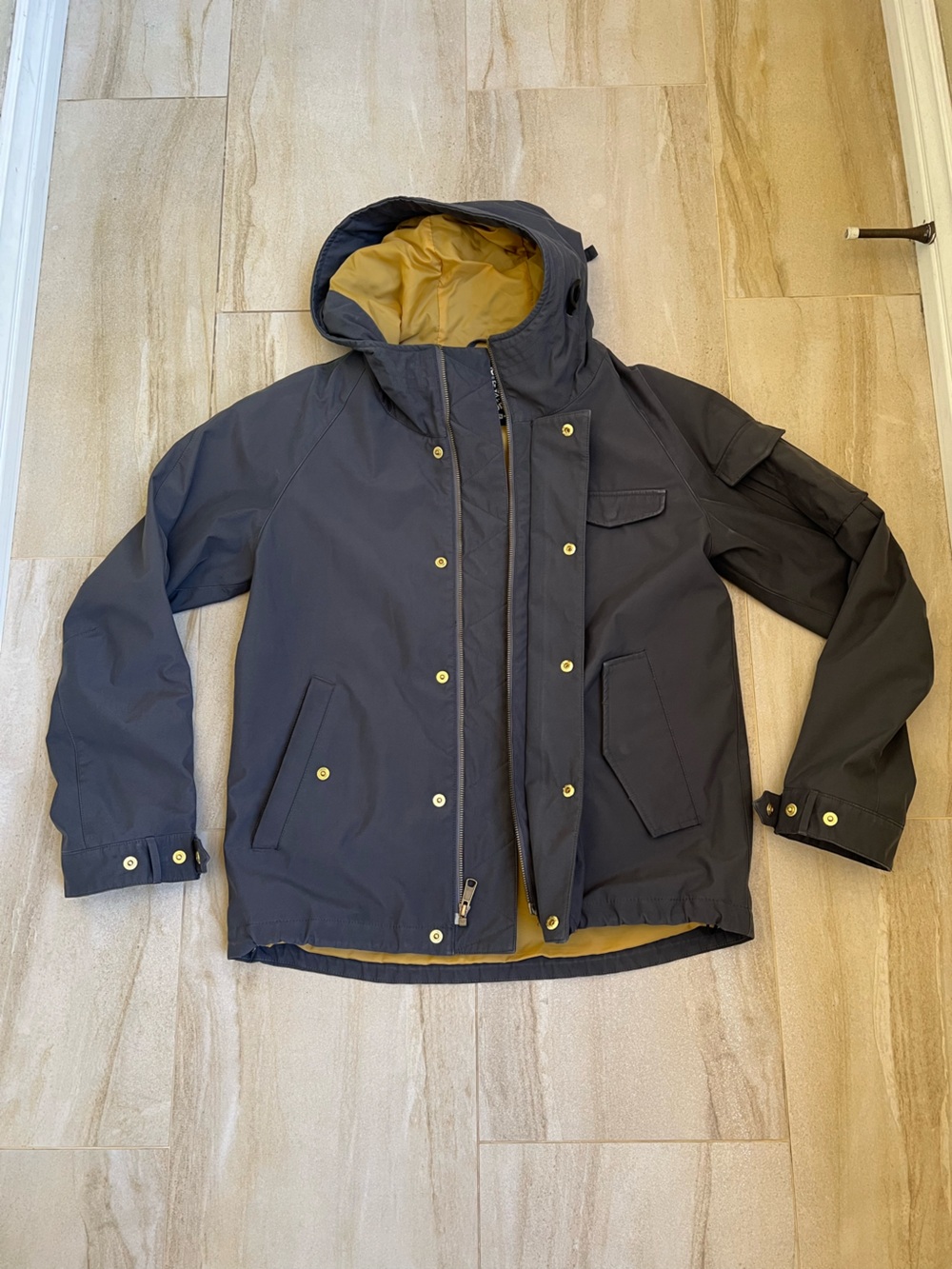 Men's Hooded Performance Jacket in Black with Mustard Lining